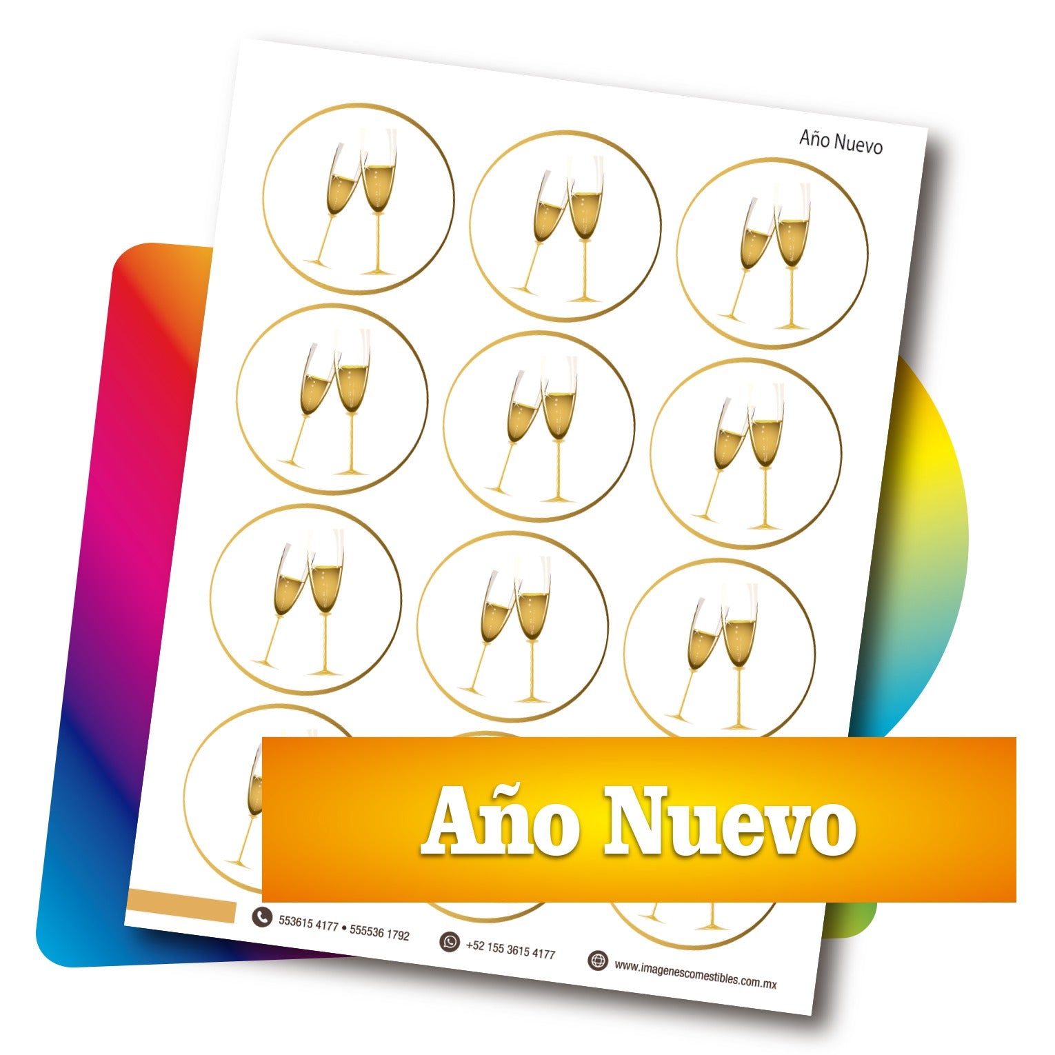 Planilla PDF con 12 círculos de 6 cm. Año nuevo