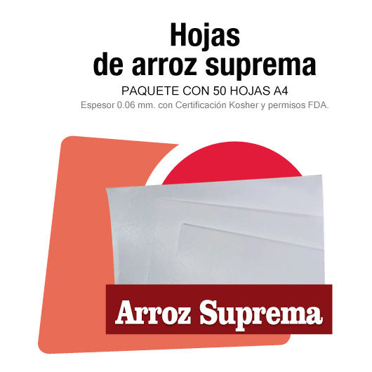 Paquete 50 hojas de arroz suprema 0.6 (A4)