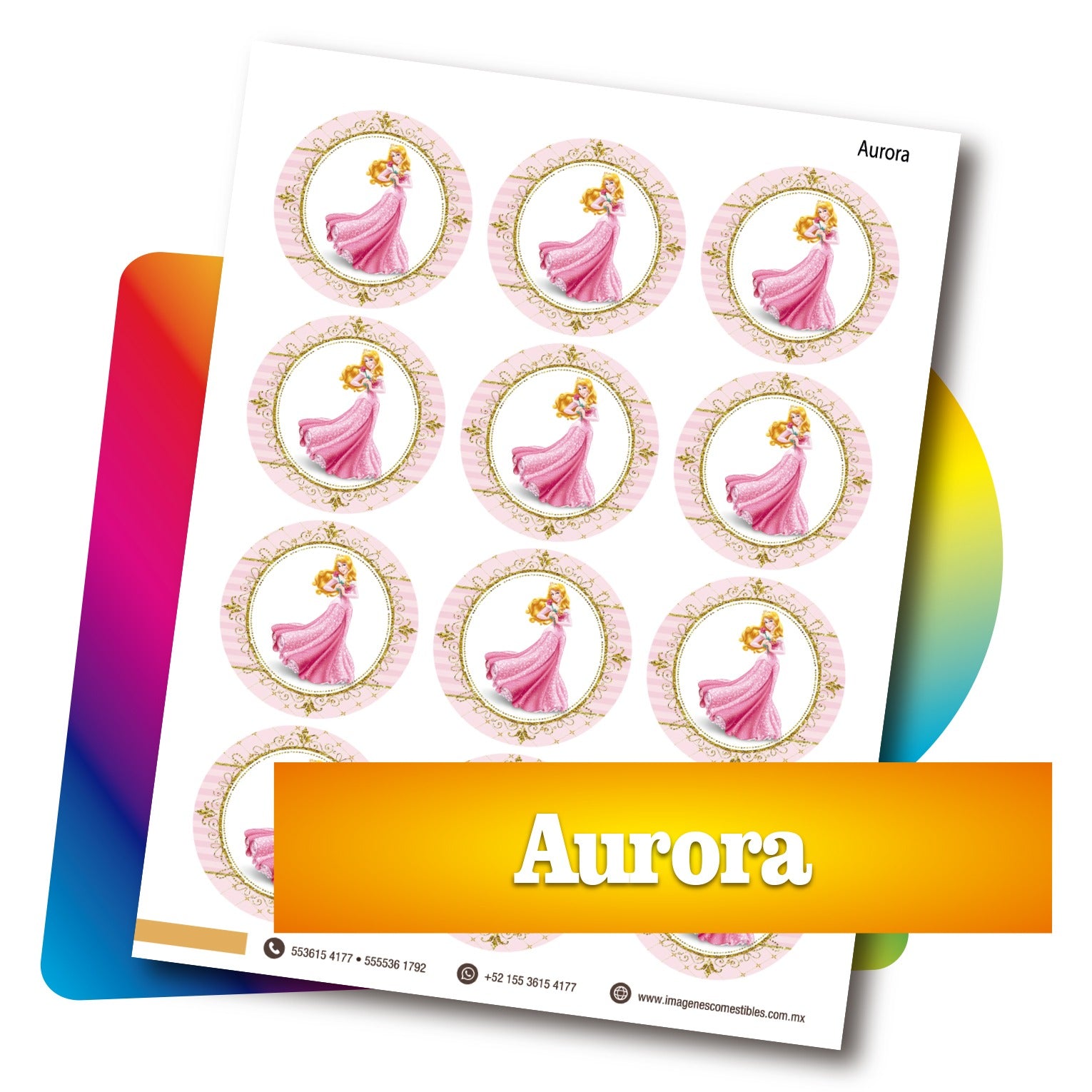 Planilla PDF con 12 círculos de 6 cm. Aurora