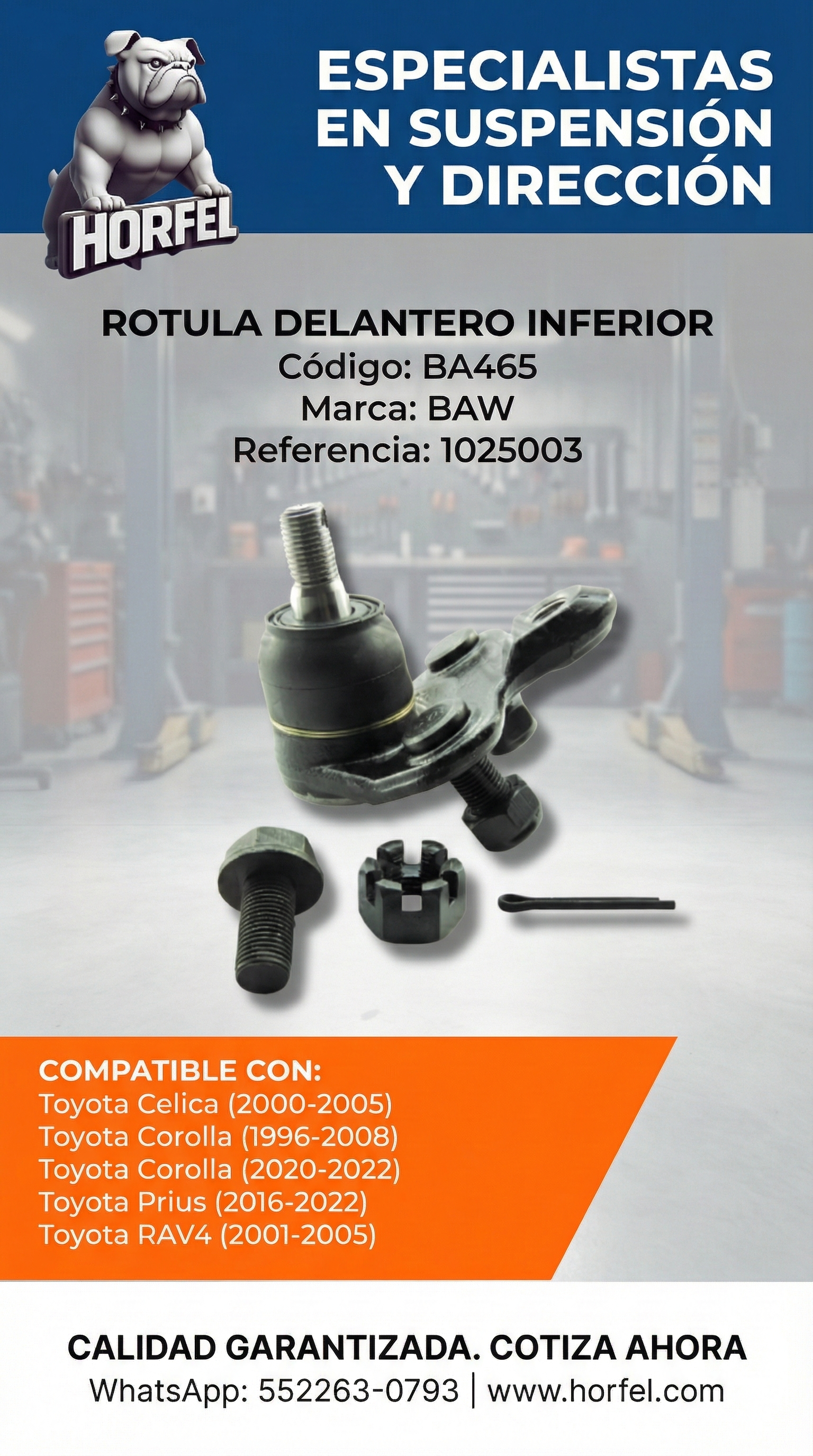 ROTULA DELANTERO INFERIOR Toyota Corolla, Celica, RAV4, Prius (1996-2022) BAW BA465