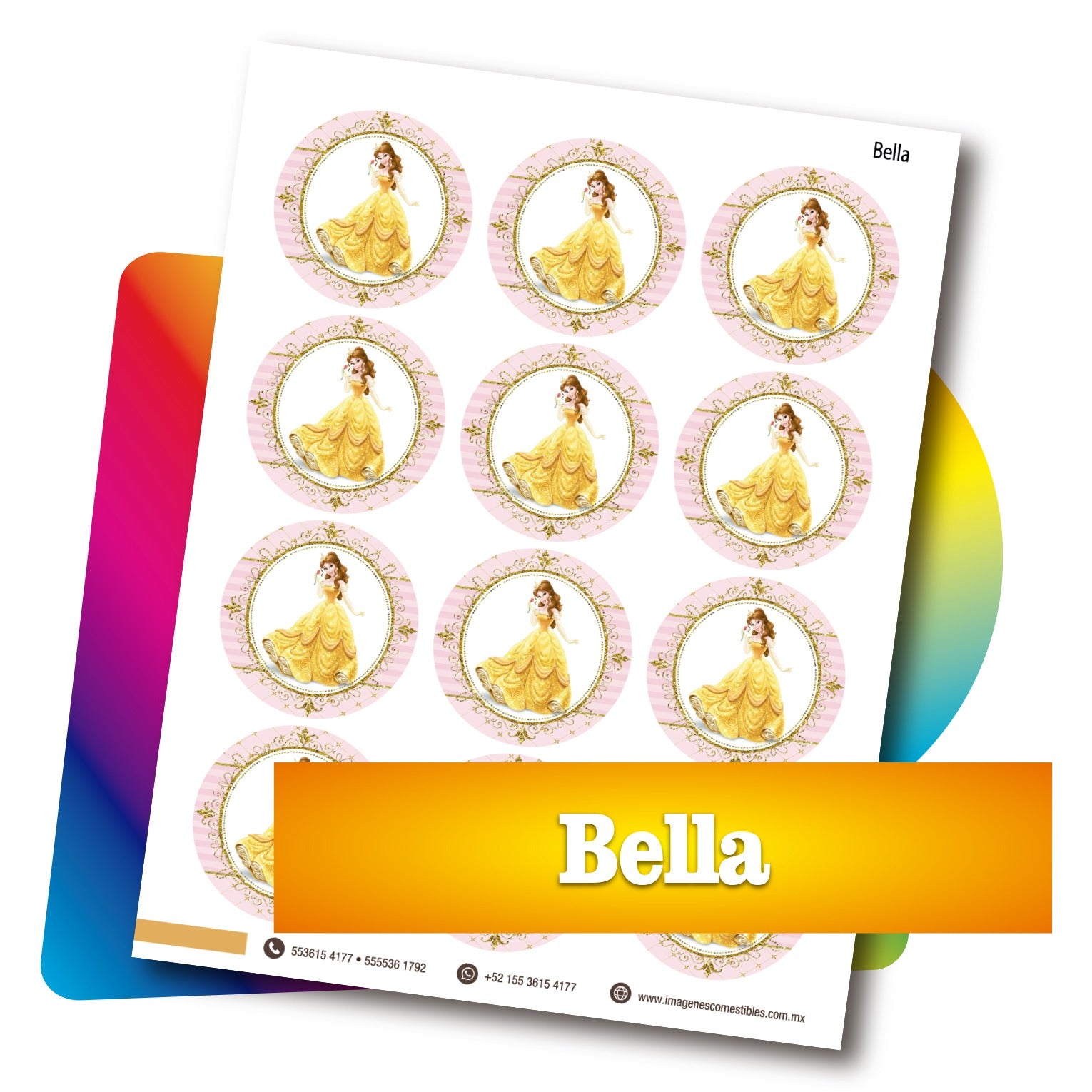 Planilla PDF con 12 círculos de 6 cm. Bella