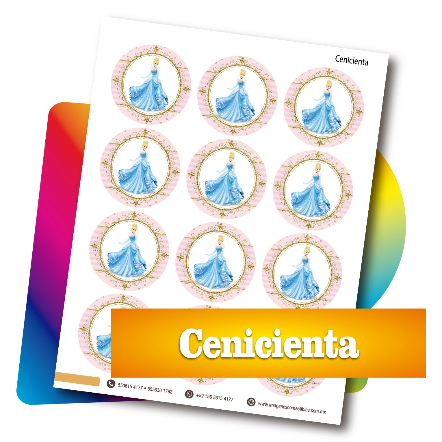 Planilla PDF con 12 círculos de 6 cm. Cenicienta