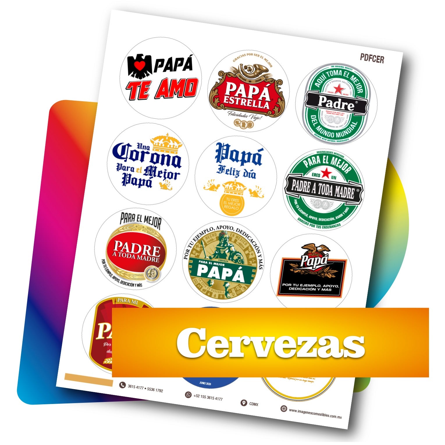 Planilla PDF con 12 círculos de 6 cm. Cervezas