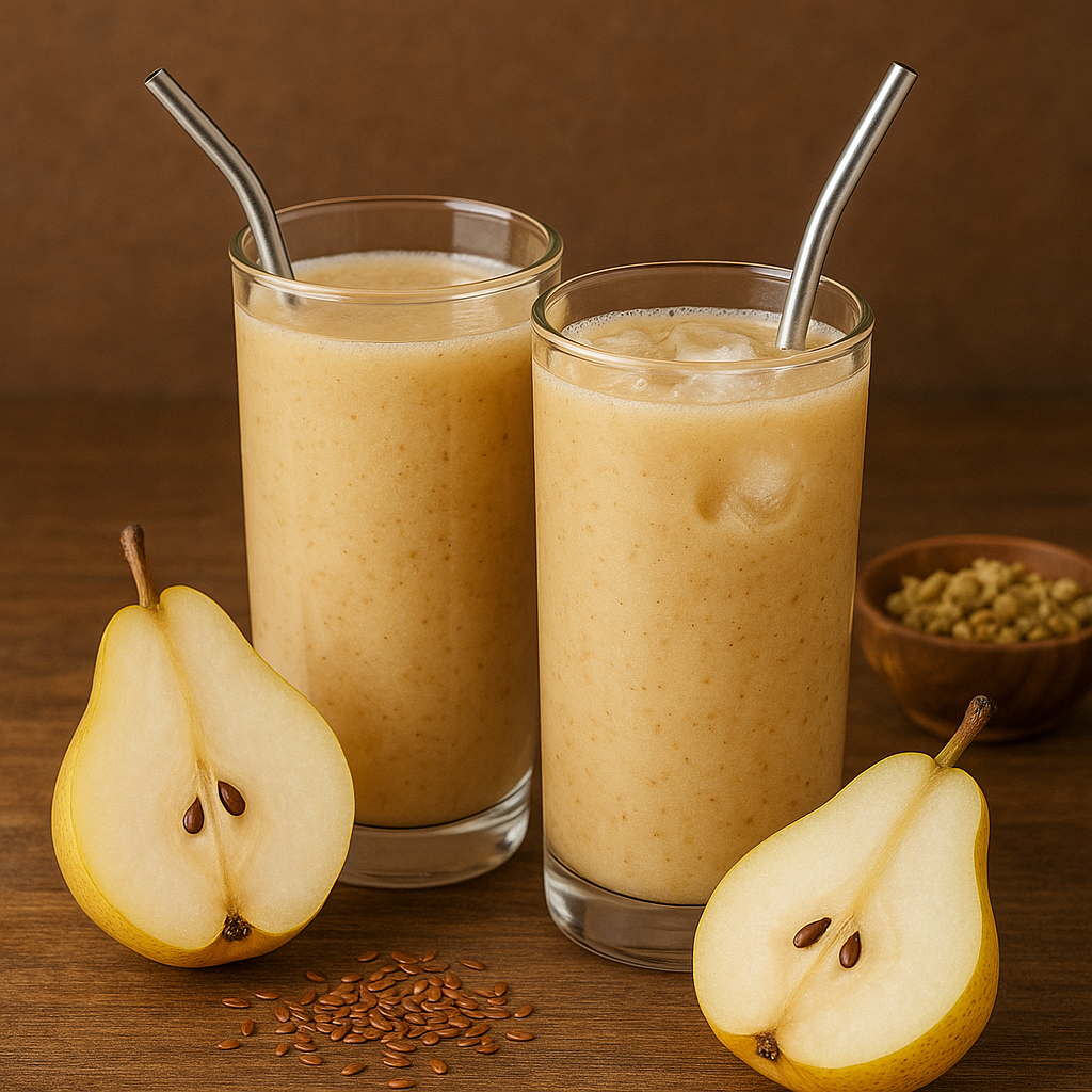 Bebida suave de pera, linaza y manzanilla