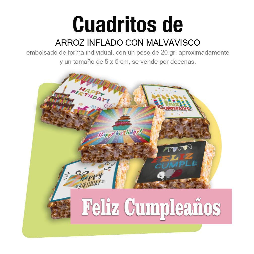 Cuadritos de arroz inflado - Feliz cumpleaños