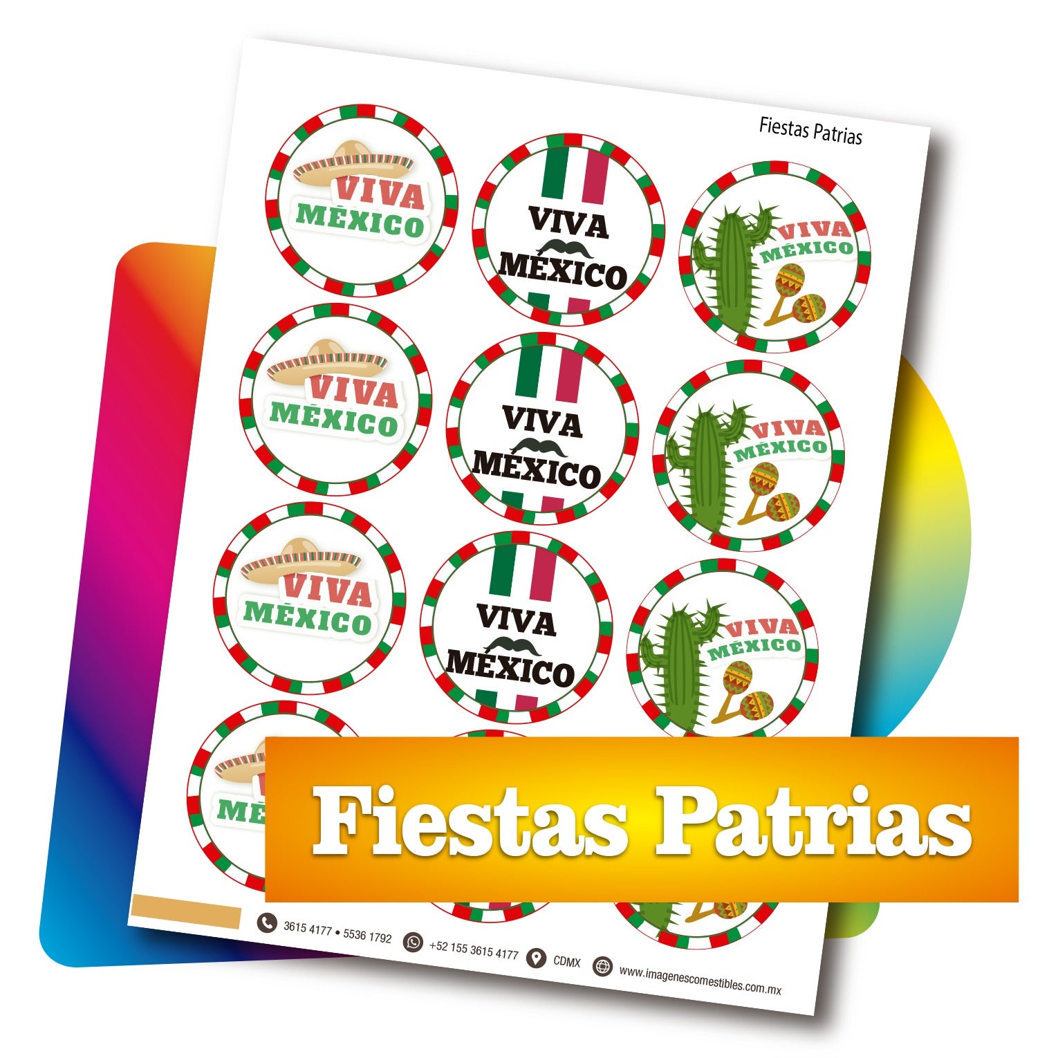 Planilla PDF con 12 círculos de 6 cm. Fiestas patrias