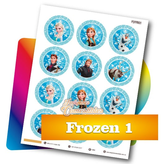 Planilla PDF con 12 círculos de 6 cm. Frozen-1