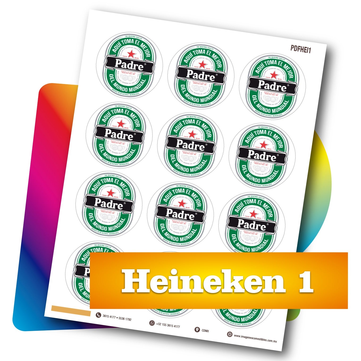 Planilla PDF con 12 círculos de 6 cm. Heineken-1