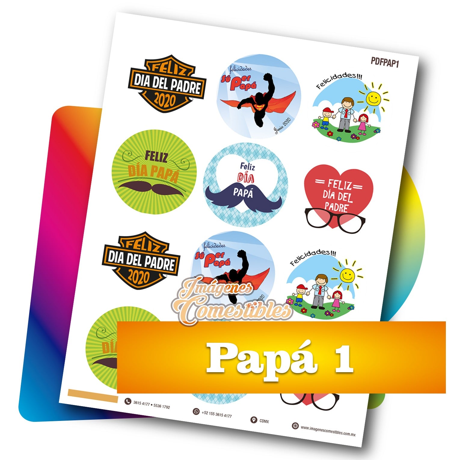 Planilla PDF con 12 círculos de 6 cm. Papá-1