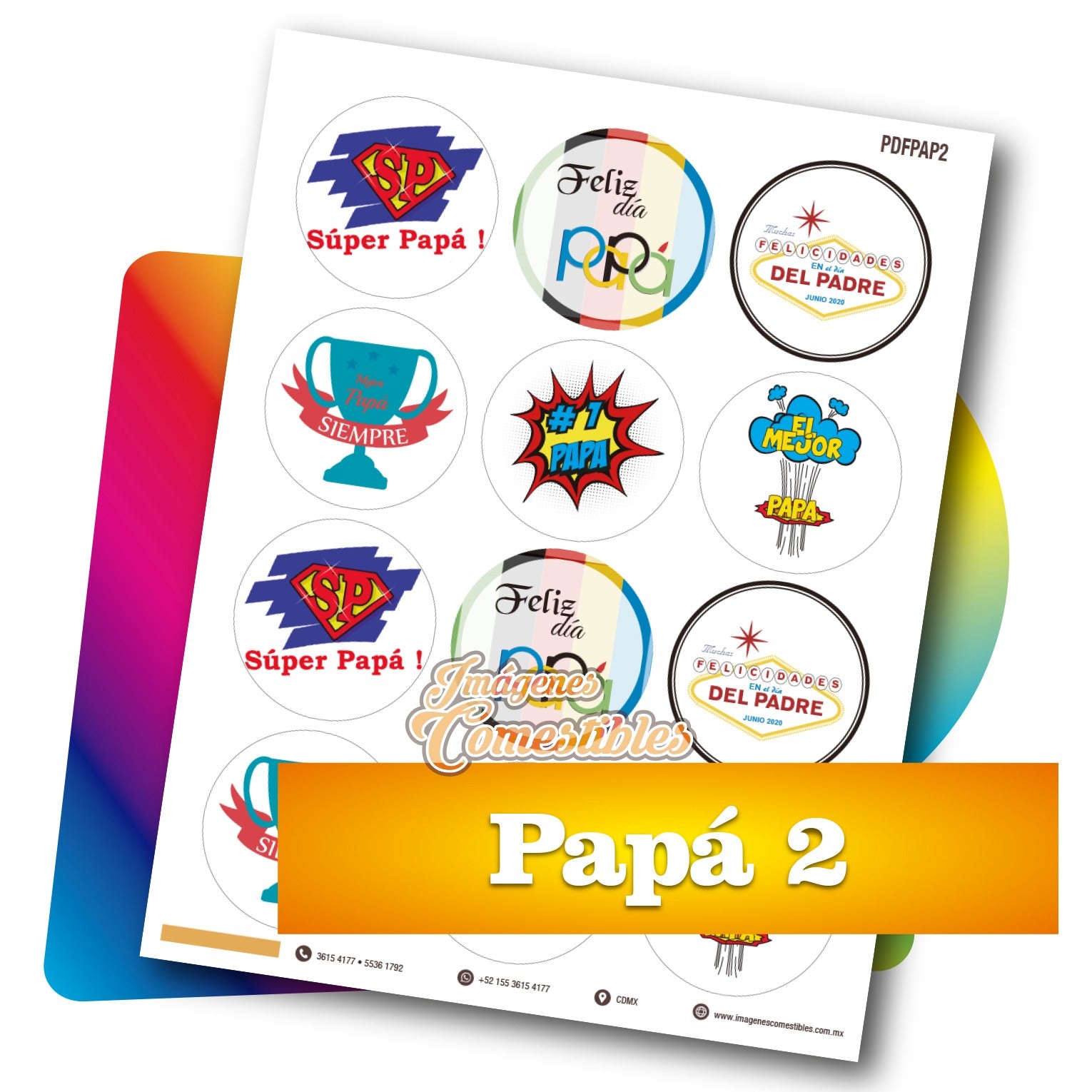 Planilla PDF con 12 círculos de 6 cm. Papá-2