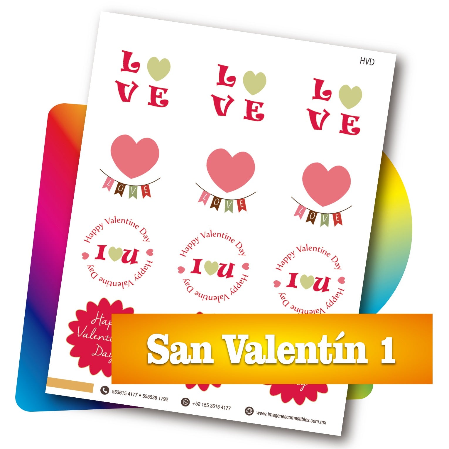 Planilla PDF con 12 círculos de 6 cm. San Valentín-1