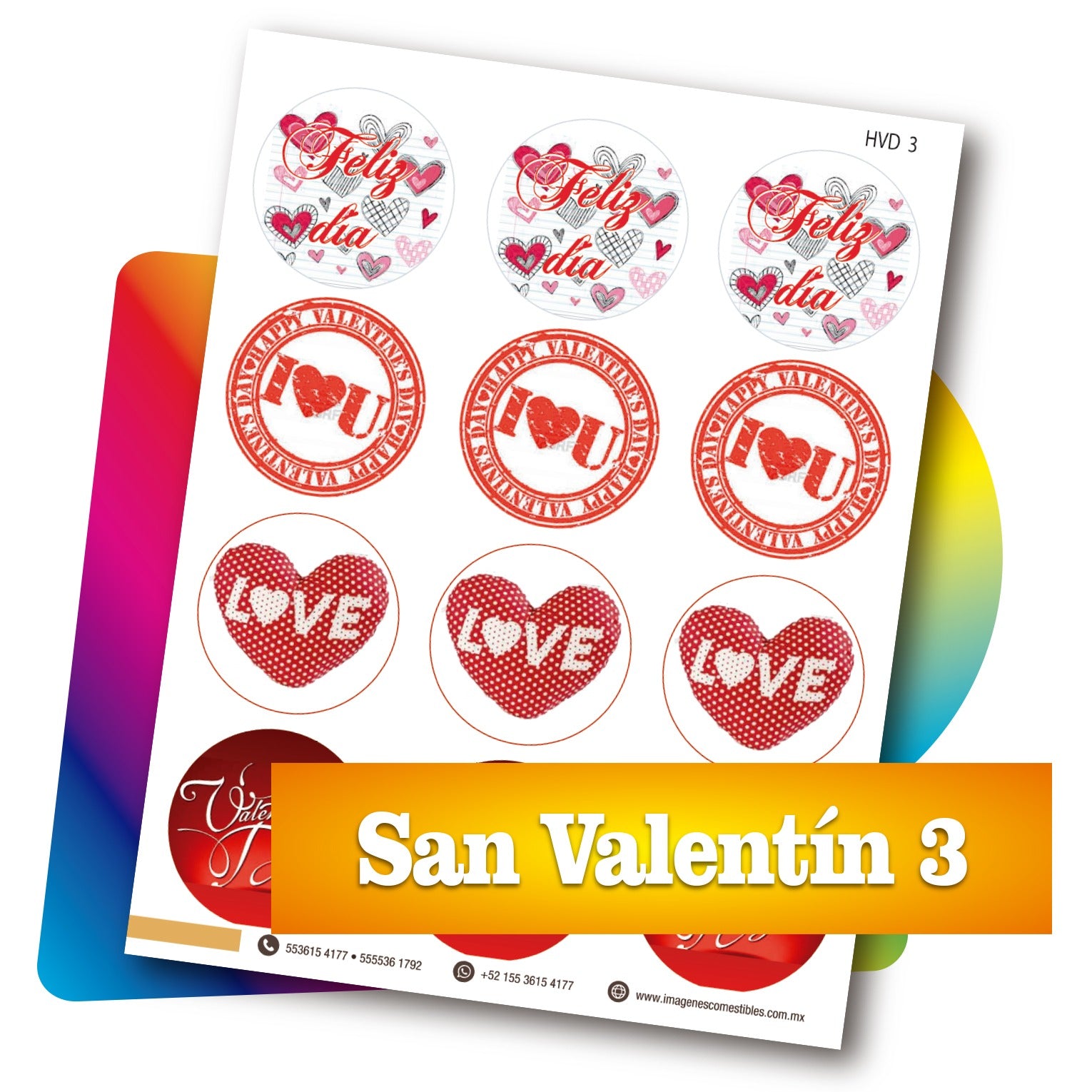 Planilla PDF con 12 círculos de 6 cm. San Valentín-3