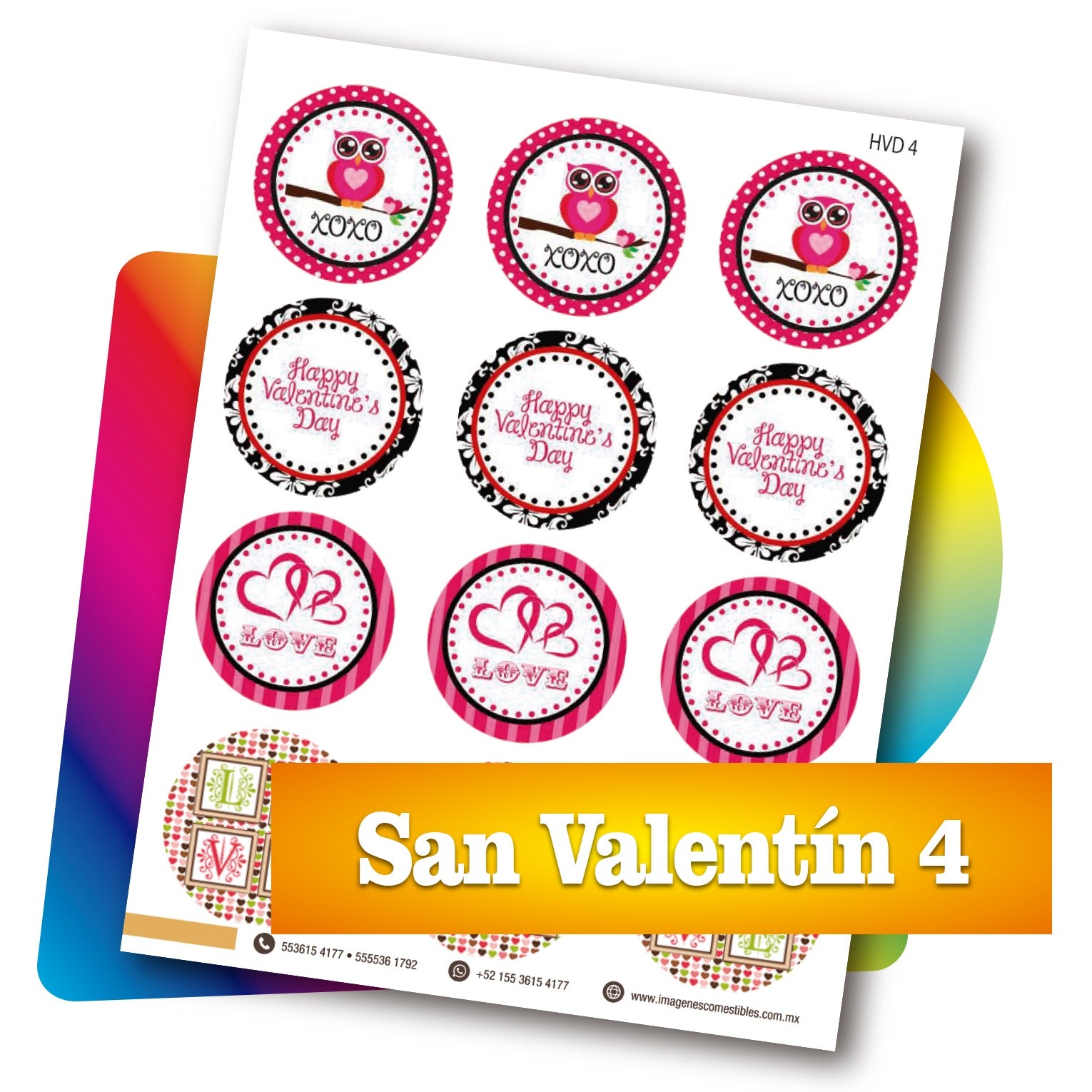 Planilla PDF con 12 círculos de 6 cm. San Valentín-4