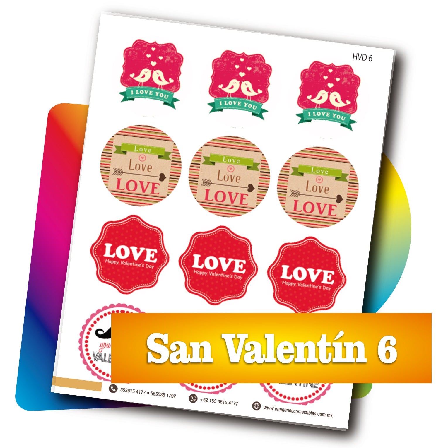 Planilla PDF con 12 círculos de 6 cm. San Valentín-6