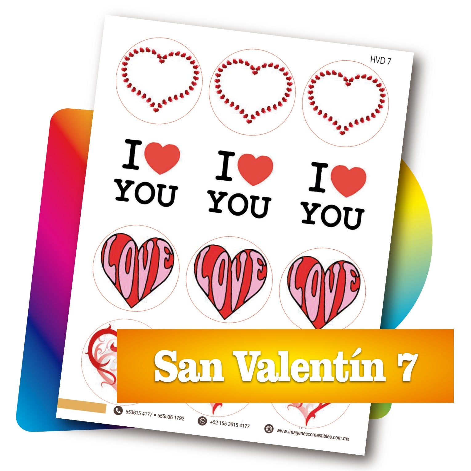 Planilla PDF con 12 círculos de 6 cm. San Valentín-7