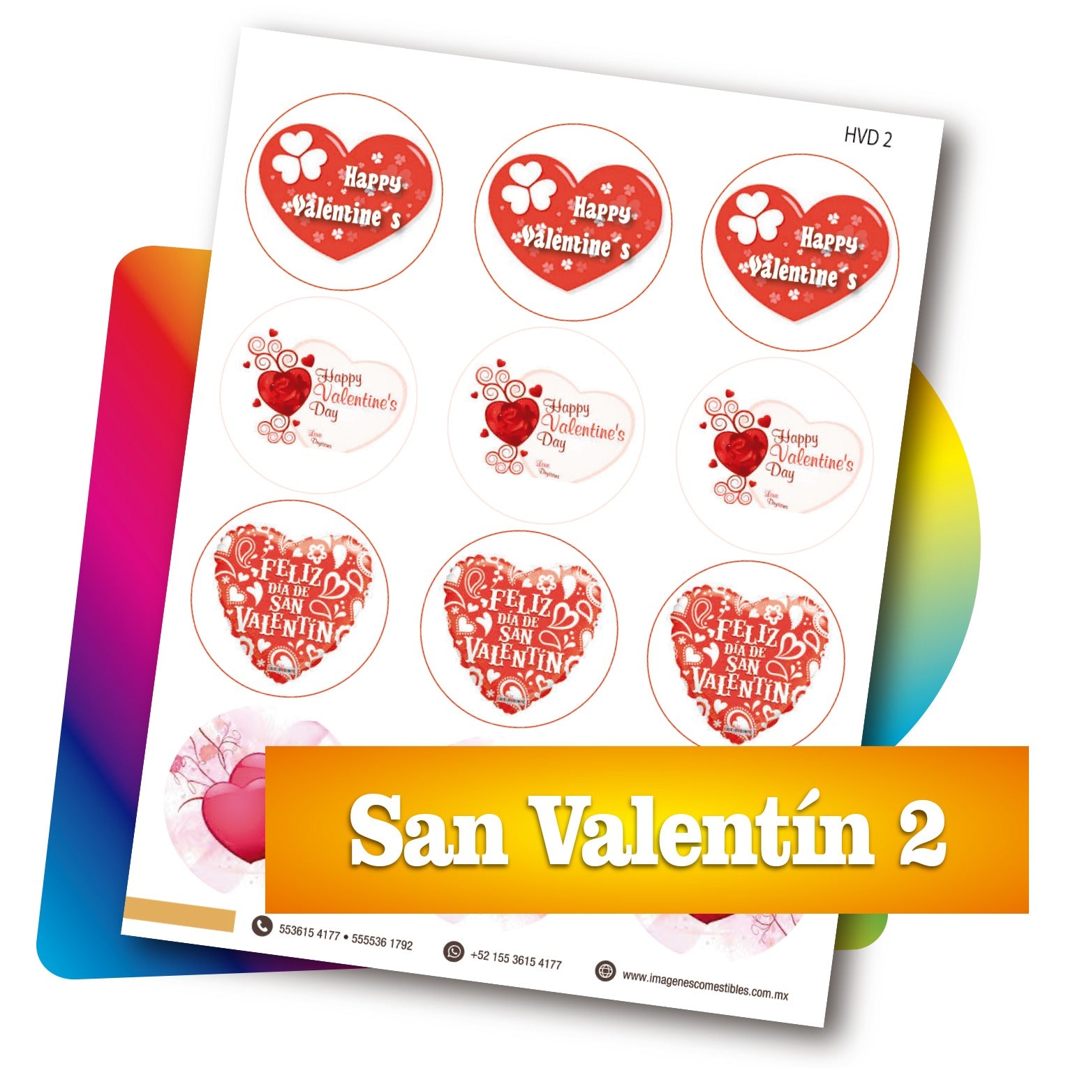 Planilla PDF con 12 círculos de 6 cm. San Valentín-2