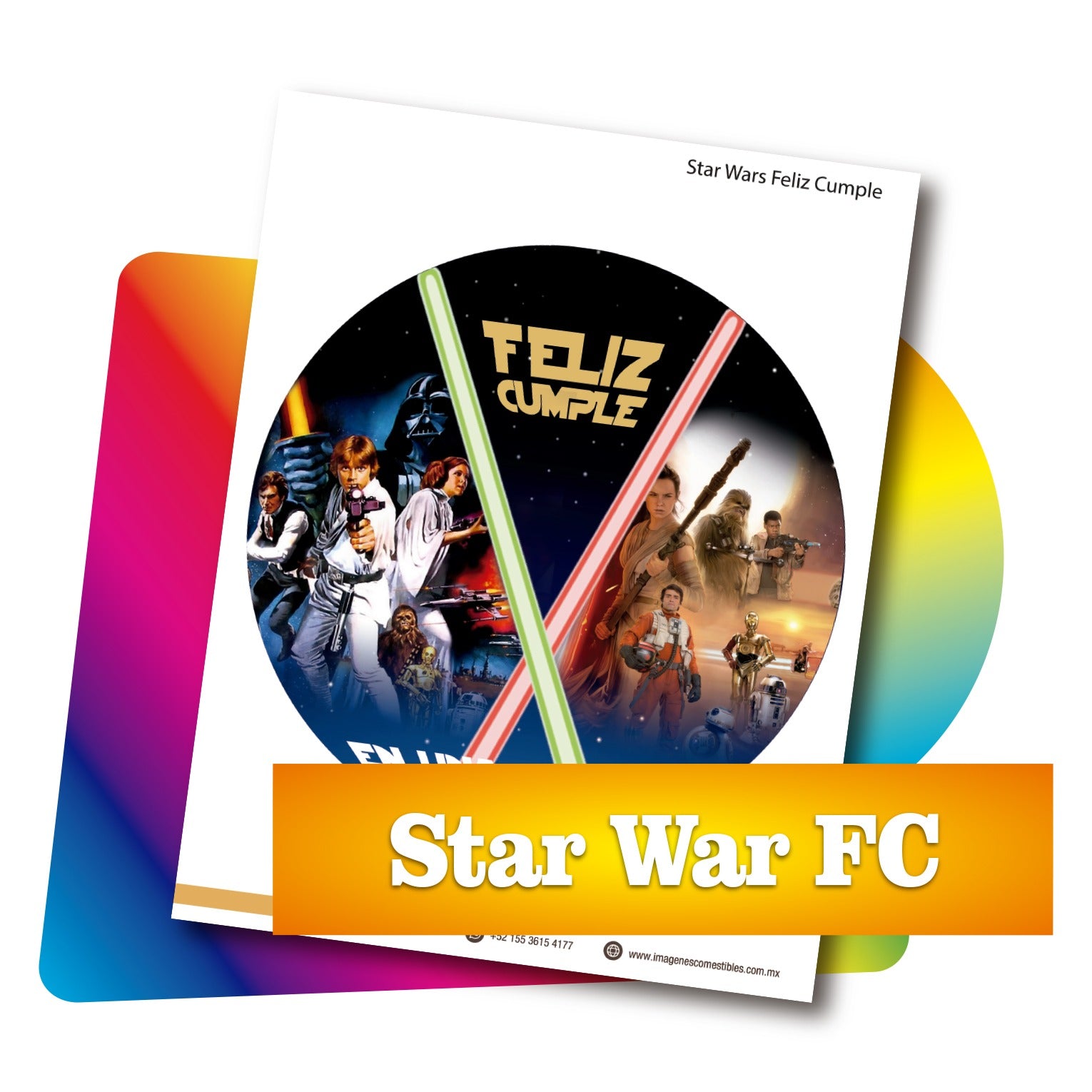 PDF con imagen de 20 cm. Star wars Feliz cumple