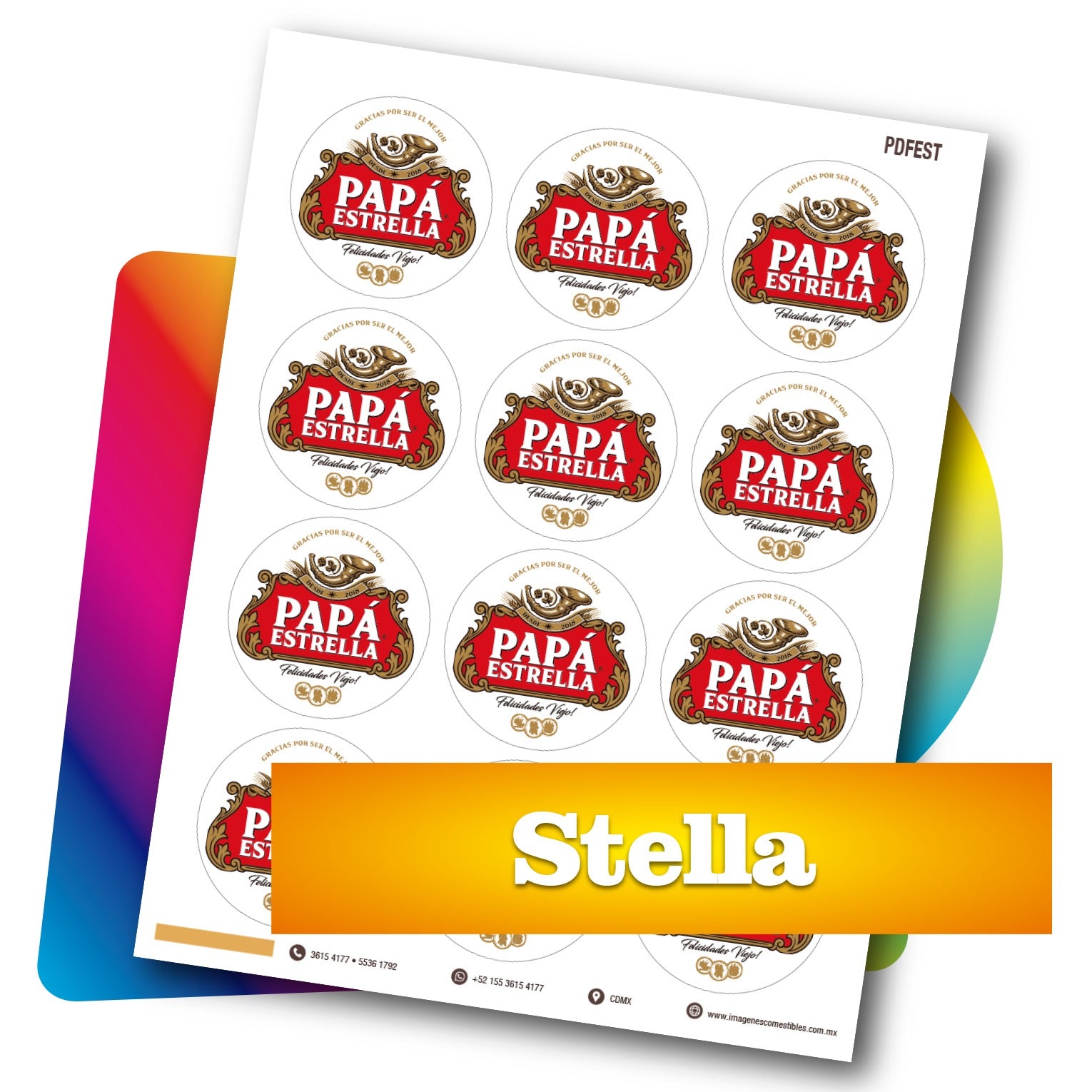 Planilla PDF con 12 círculos de 6 cm. Stella
